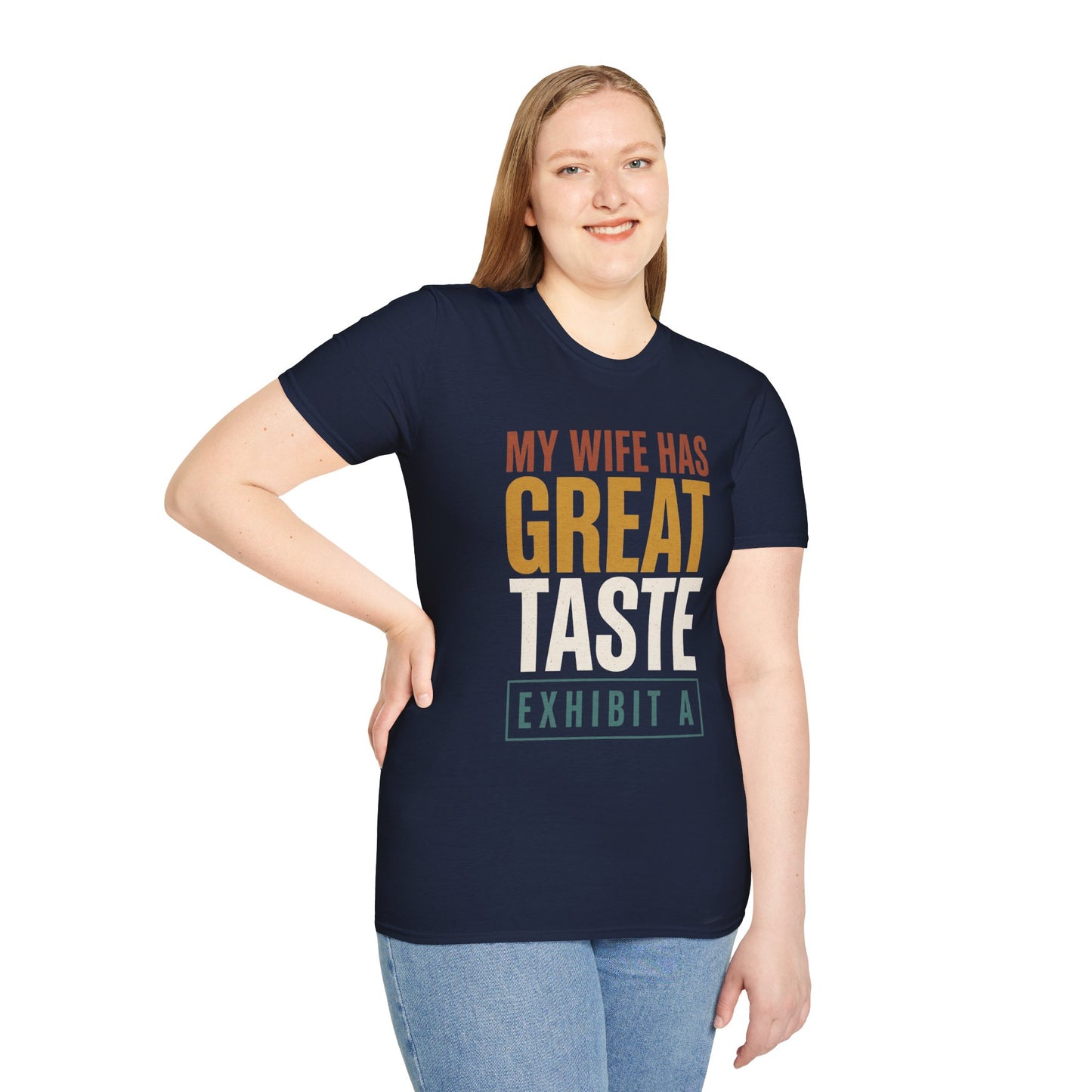 Gildan Softstyle Unisex Graphic Tee - My Wife Has Great Taste Exhibit A - Funny Husband Anniversary Gift Shirt