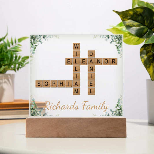Family Crossword Puzzle - Custom Acrylic Square Plaque