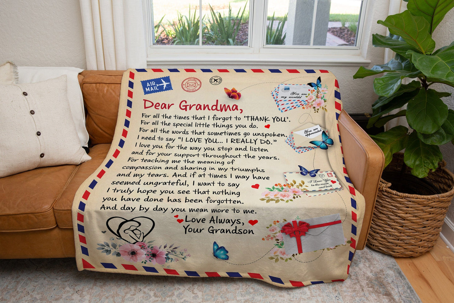 Grandma - Giant Post Card Blanket From Grandson