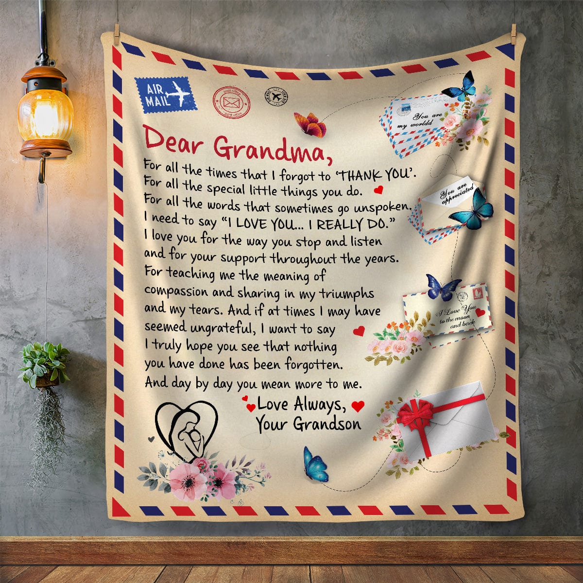 Grandma - Giant Post Card Blanket From Grandson