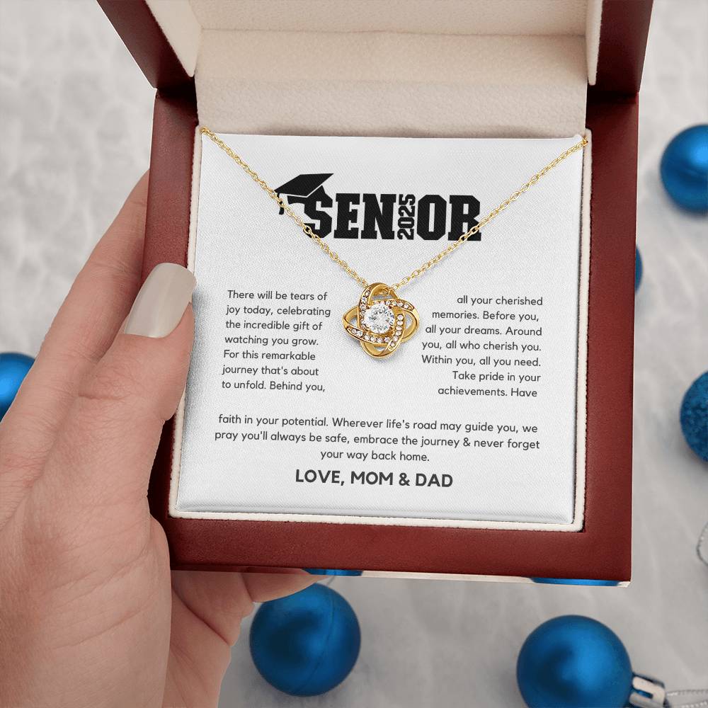 Senior Gift "Tears Of Joy" Love Knot Necklace From Mom And Dad