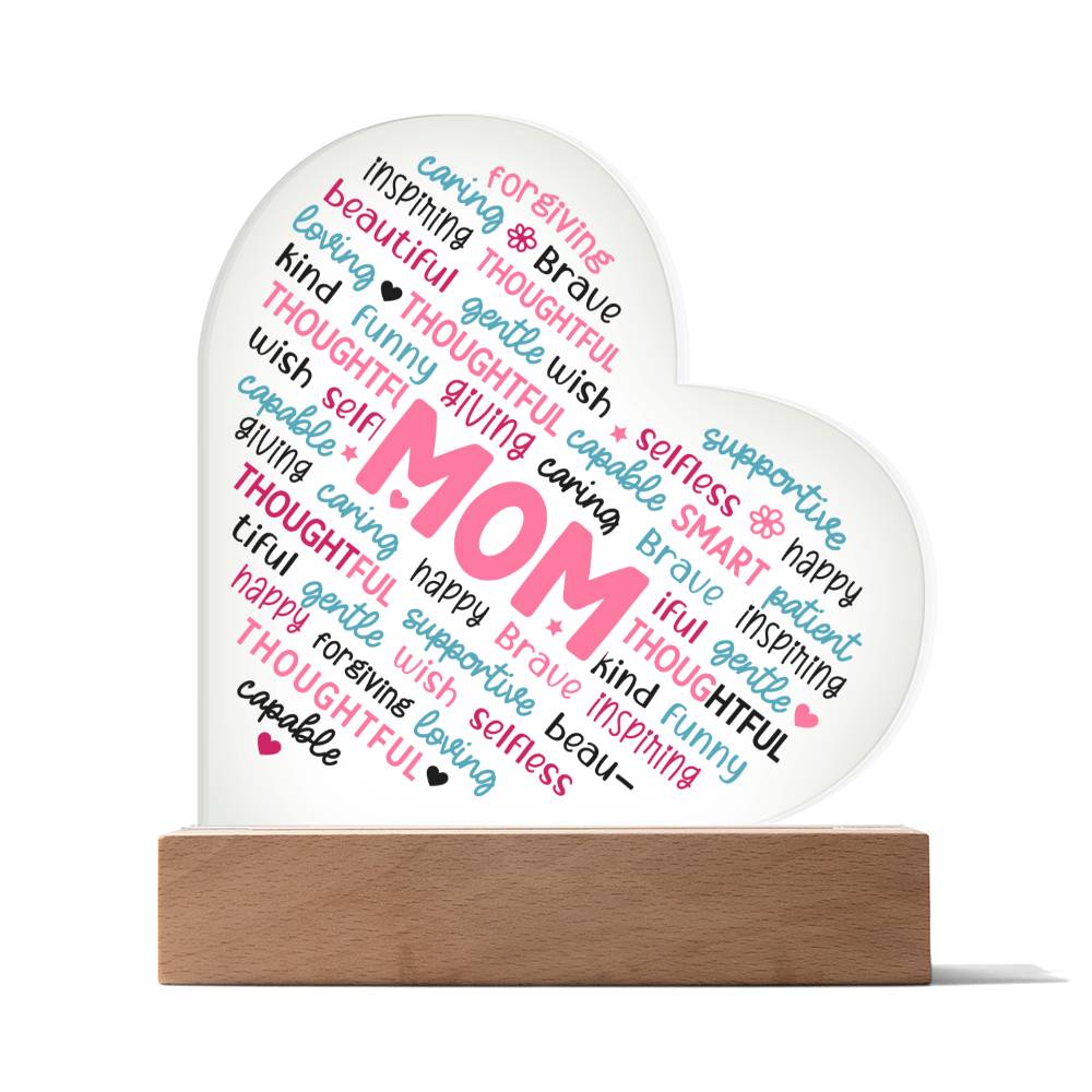 Mom Word Cloud - LED Heart Plaque Gift
