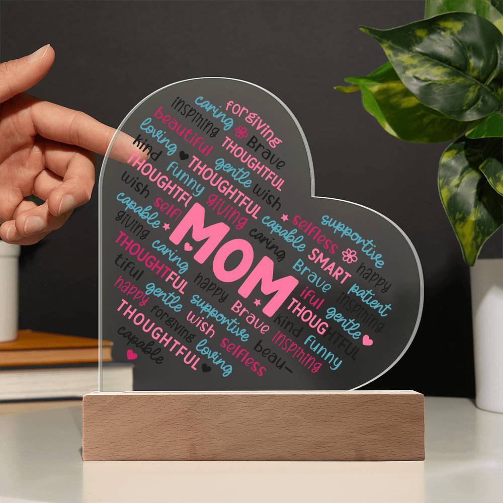 Mom Word Cloud - LED Heart Plaque Gift