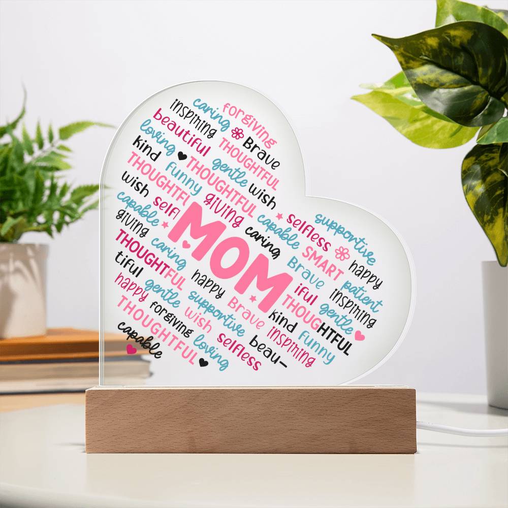 Mom Word Cloud - LED Heart Plaque Gift