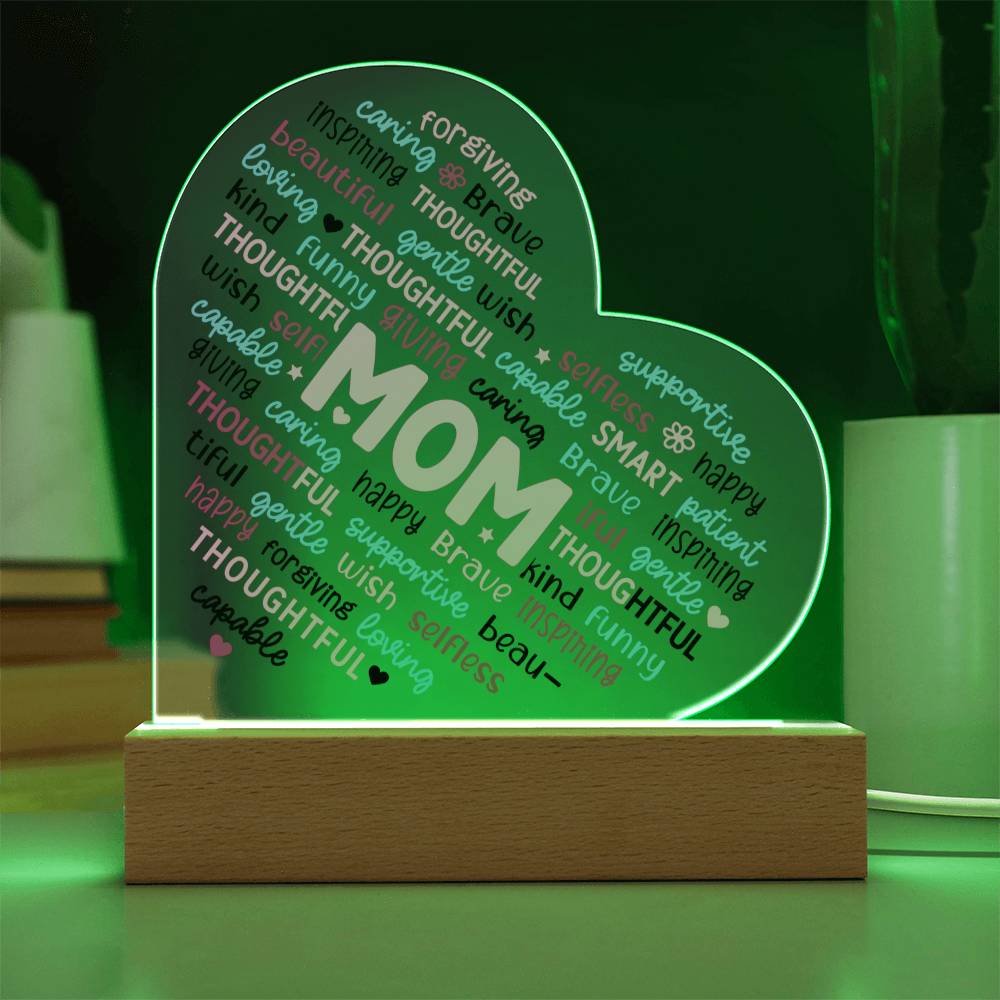 Mom Word Cloud - LED Heart Plaque Gift
