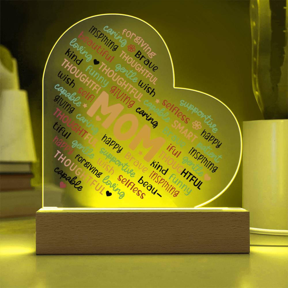 Mom Word Cloud - LED Heart Plaque Gift