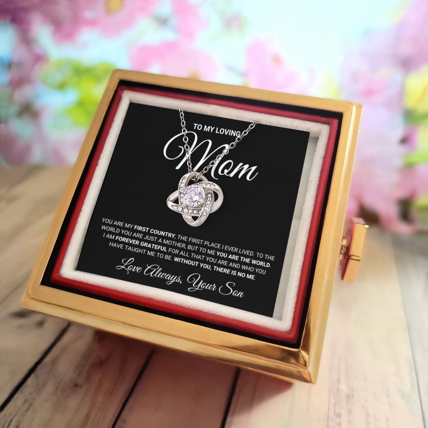 Mom "The World" Rotating Rose Necklace Gift