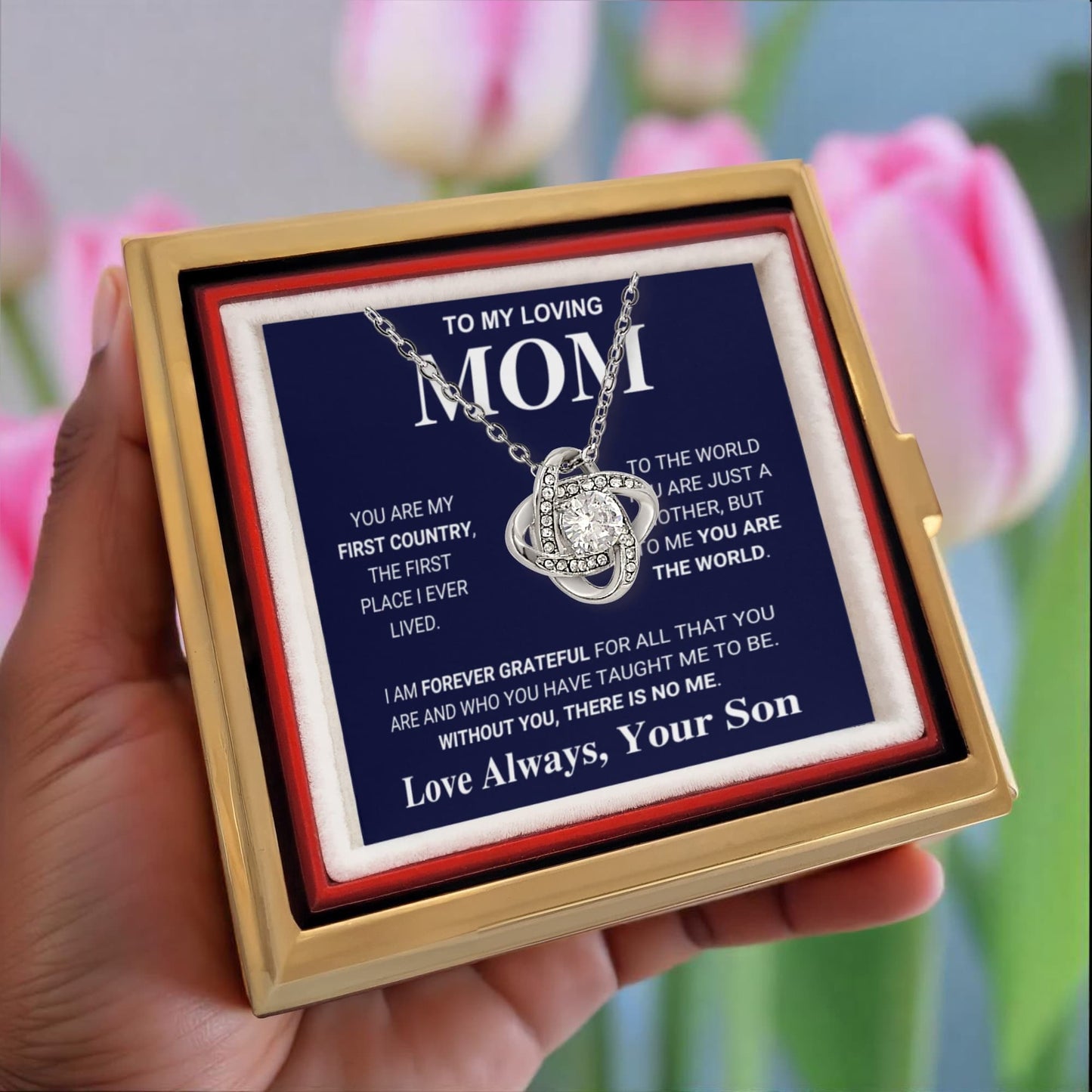 Mom "The World" Rotating Rose Box Necklace Gift