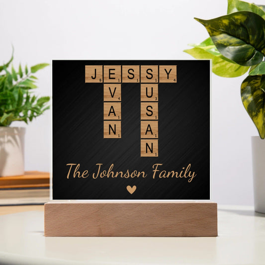 Family Crossword Puzzle - Custom Acrylic Square Plaque