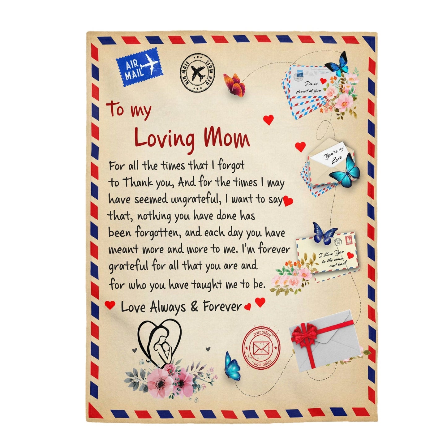 Mom "Forever Grateful" Giant Post Card Blanket