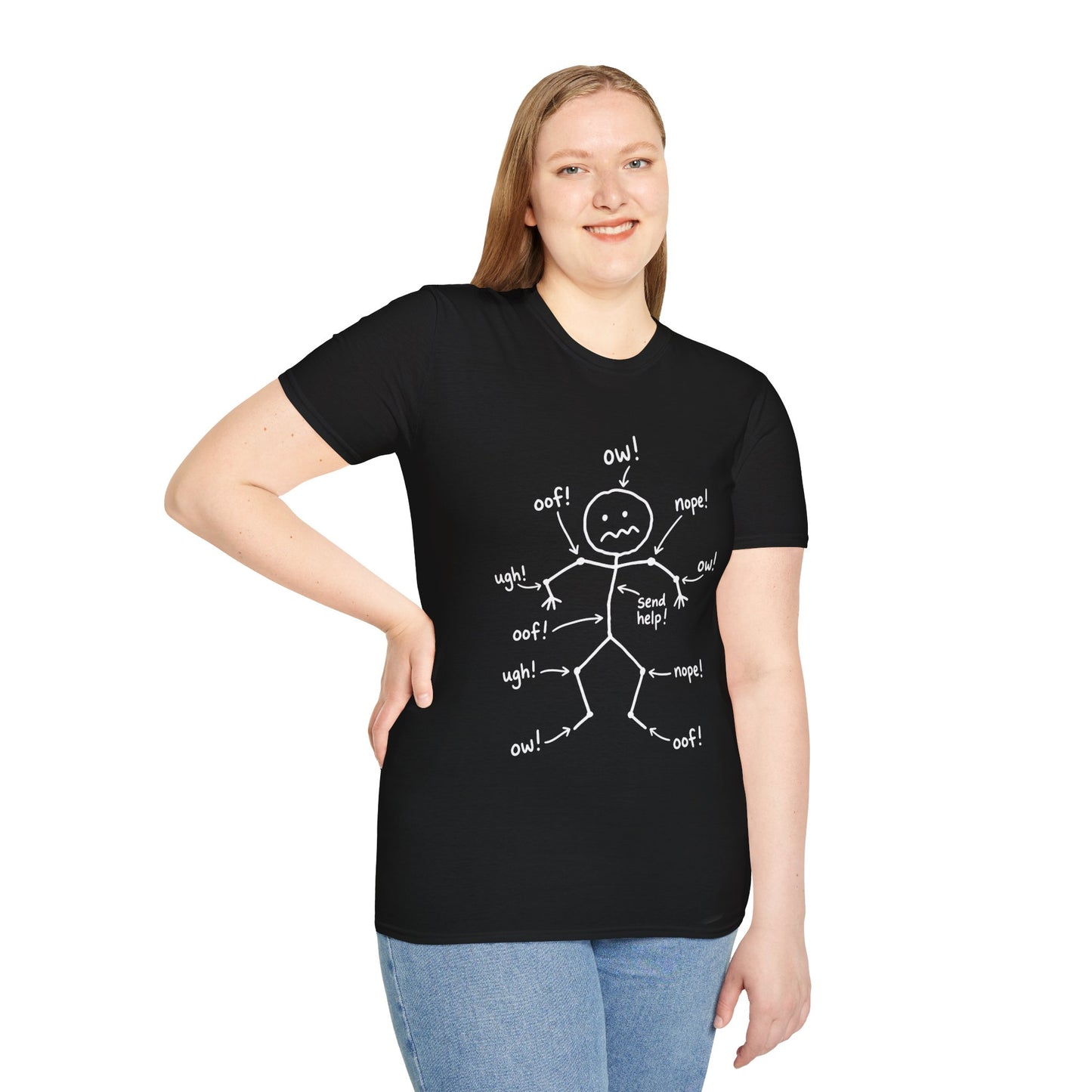 Everything Hurts Stick Figure Shirt, Funny Ow Oof Ugh Sore Body Graphic Tee, Gift For Mom Sore Muscles Gym Nurse Teacher Women Men