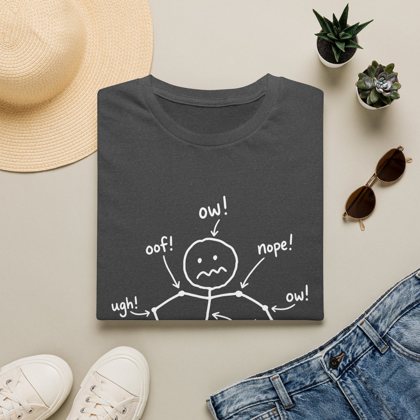 Everything Hurts Stick Figure Shirt, Funny Ow Oof Ugh Sore Body Graphic Tee, Gift For Mom Sore Muscles Gym Nurse Teacher Women Men