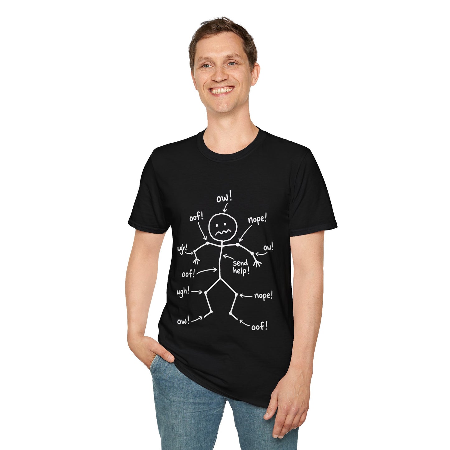 Everything Hurts Stick Figure Shirt, Funny Ow Oof Ugh Sore Body Graphic Tee, Gift For Mom Sore Muscles Gym Nurse Teacher Women Men
