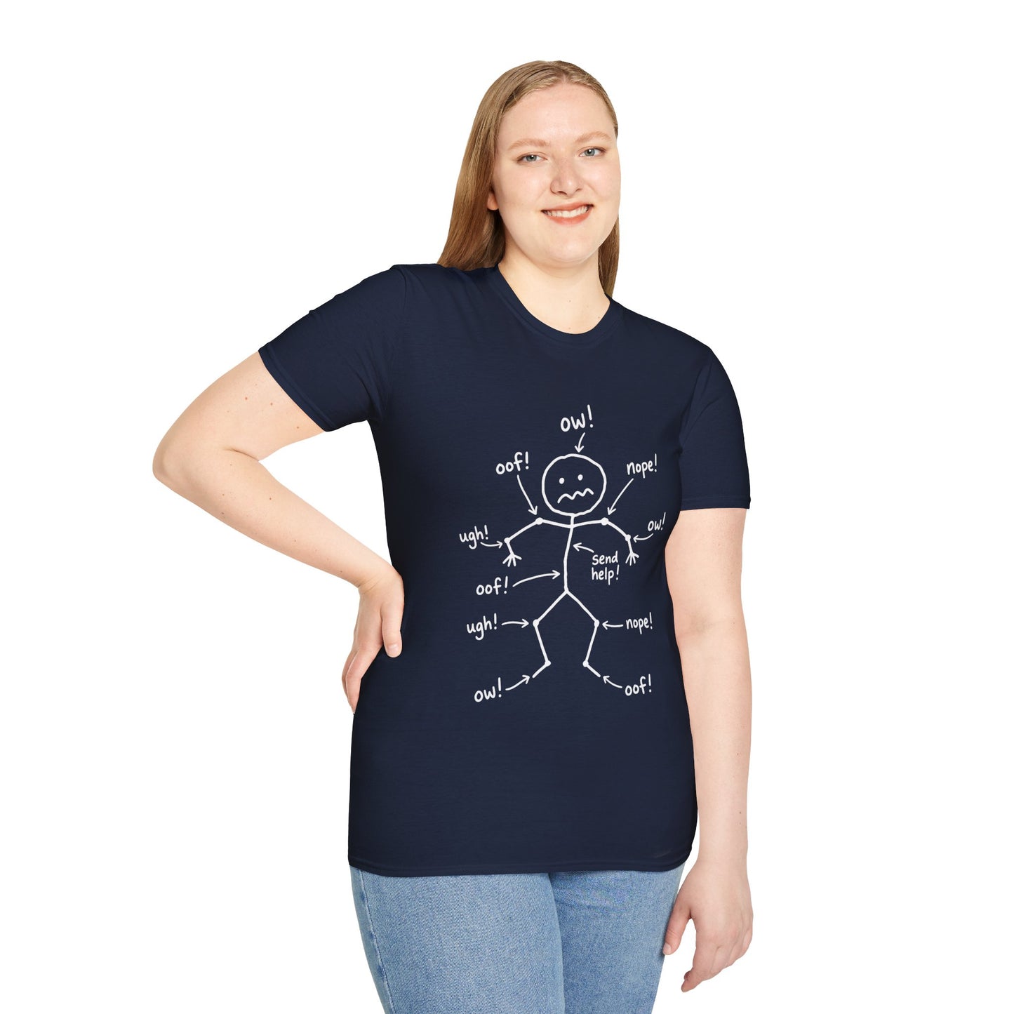Everything Hurts Stick Figure Shirt, Funny Ow Oof Ugh Sore Body Graphic Tee, Gift For Mom Sore Muscles Gym Nurse Teacher Women Men