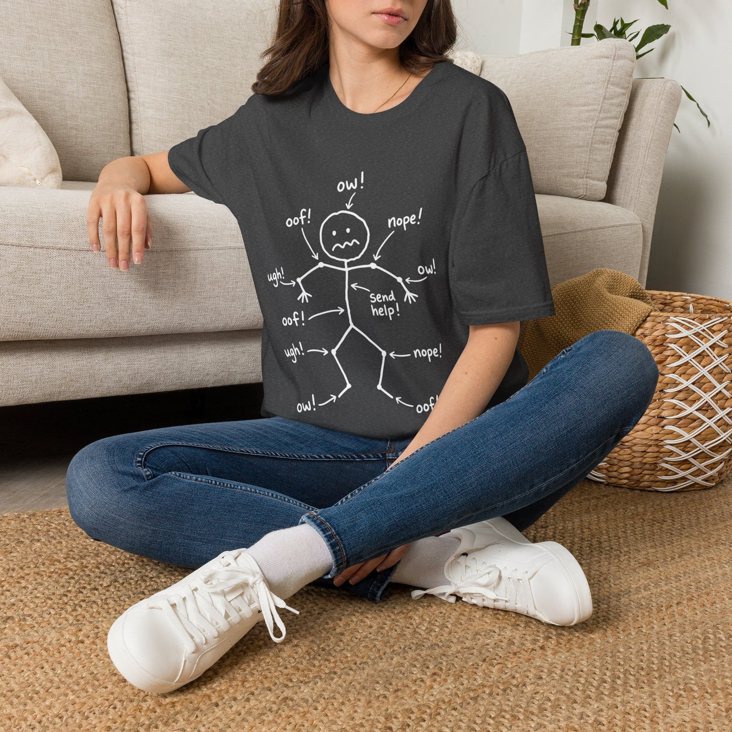 Everything Hurts Stick Figure Shirt, Funny Ow Oof Ugh Sore Body Graphic Tee, Gift For Mom Sore Muscles Gym Nurse Teacher Women Men