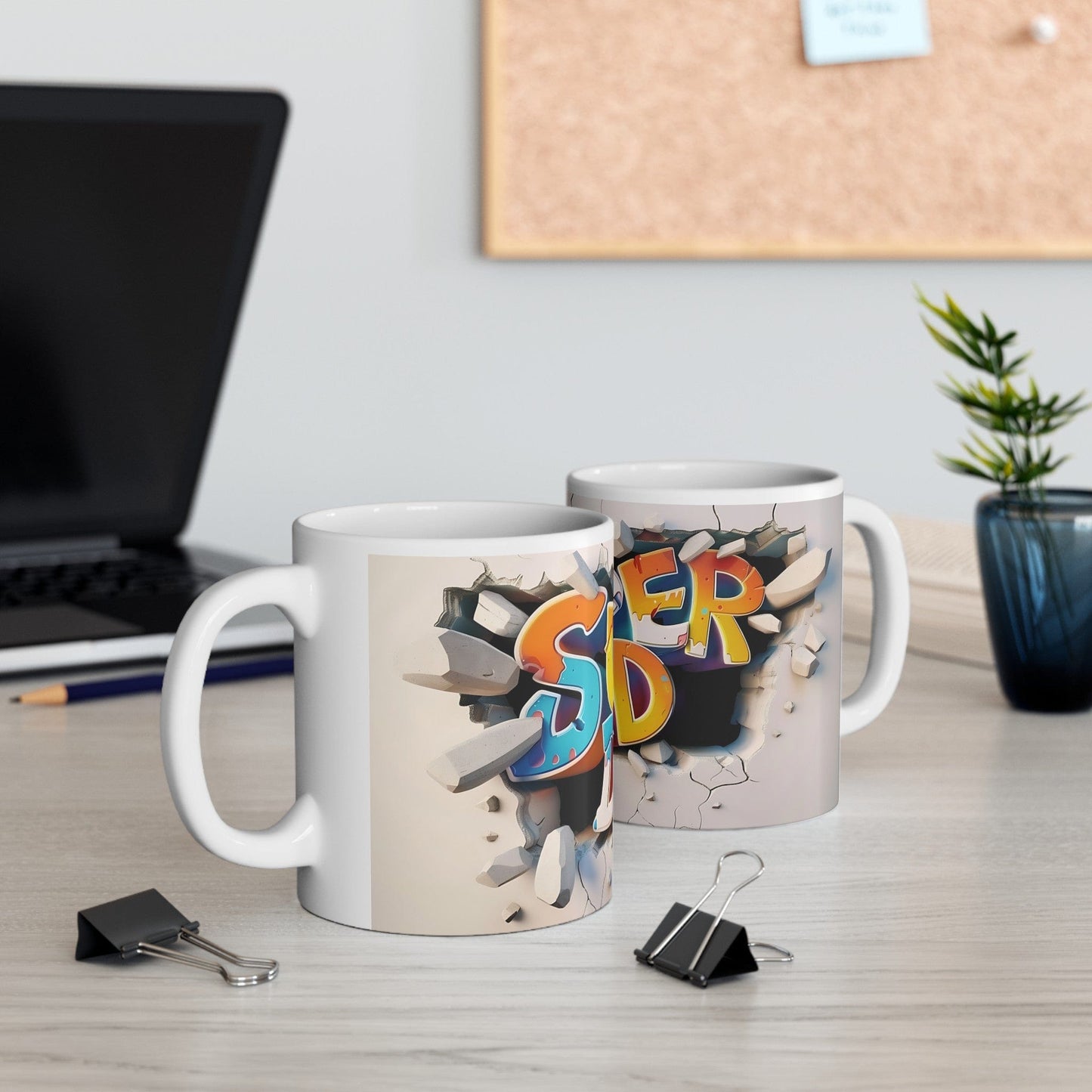 Super Dad 3D Graffiti White Mug