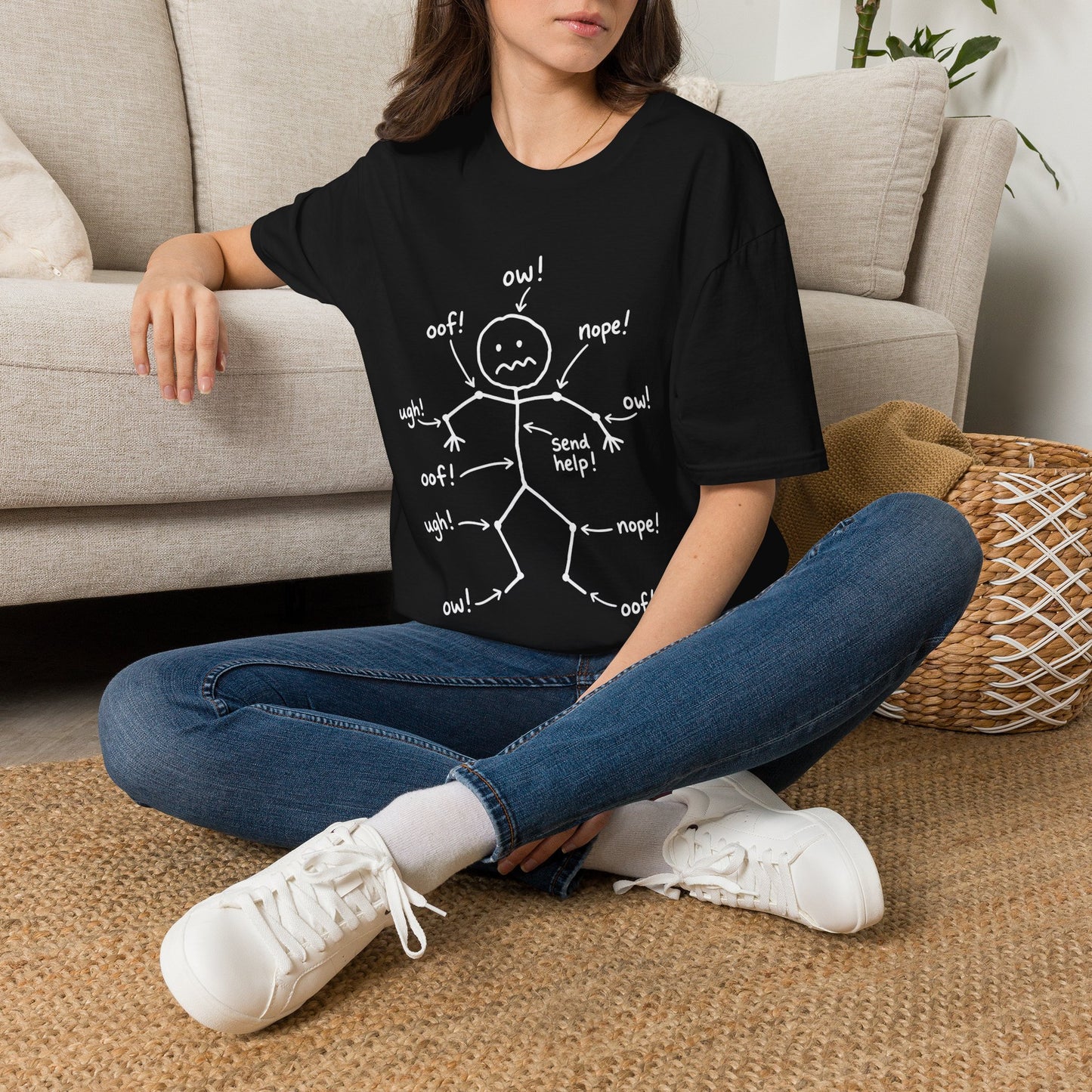 Everything Hurts Stick Figure Shirt, Funny Ow Oof Ugh Sore Body Graphic Tee, Gift For Mom Sore Muscles Gym Nurse Teacher Women Men