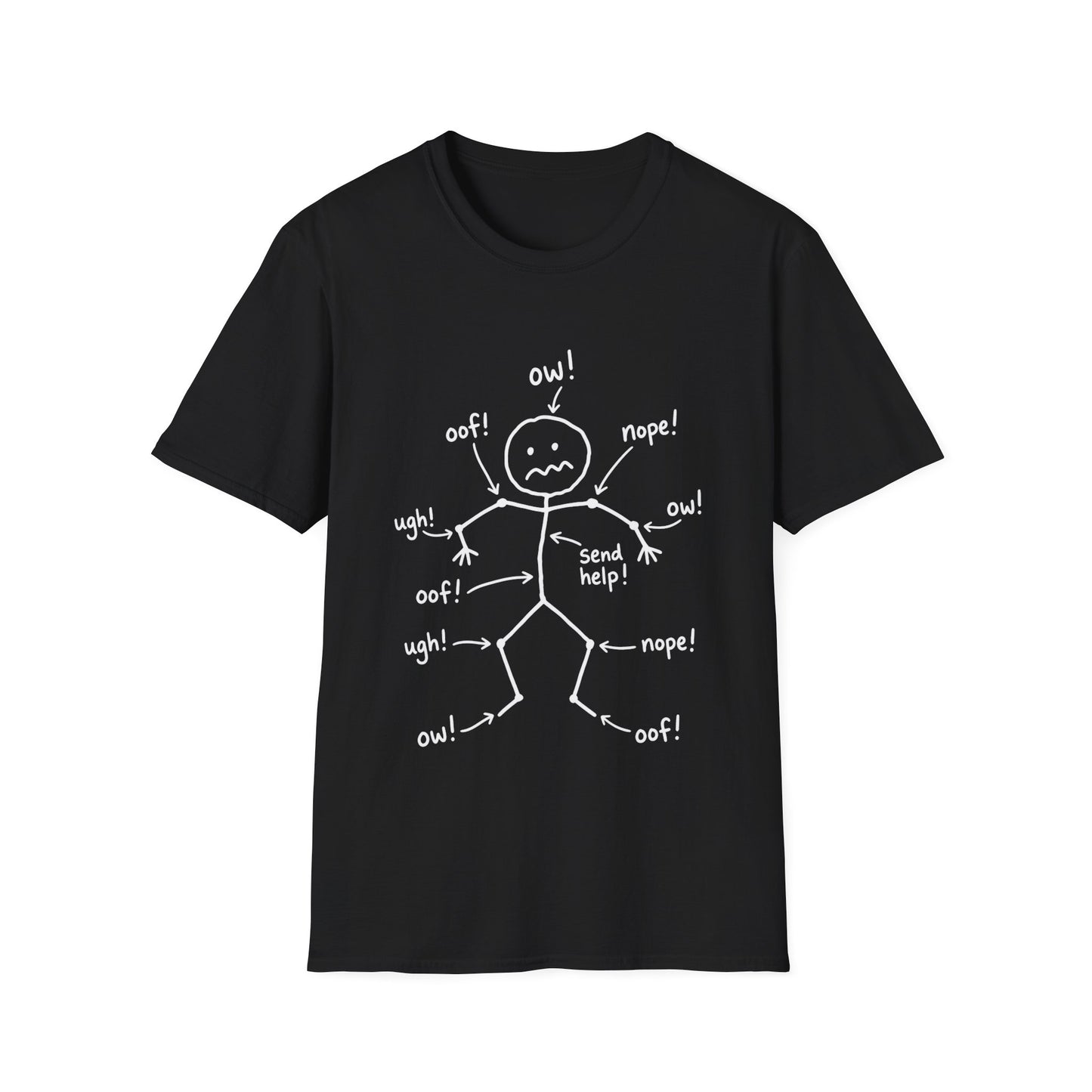 Everything Hurts Stick Figure Shirt, Funny Ow Oof Ugh Sore Body Graphic Tee, Gift For Mom Sore Muscles Gym Nurse Teacher Women Men