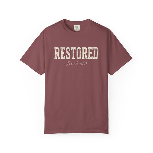 Restored Christian Shirt, Isaiah 61:3 Bible Verse Tee, Vintage Distressed New Season Faith Shirt, Recovery Gift For Her Him, Comfort Colors T Shirt