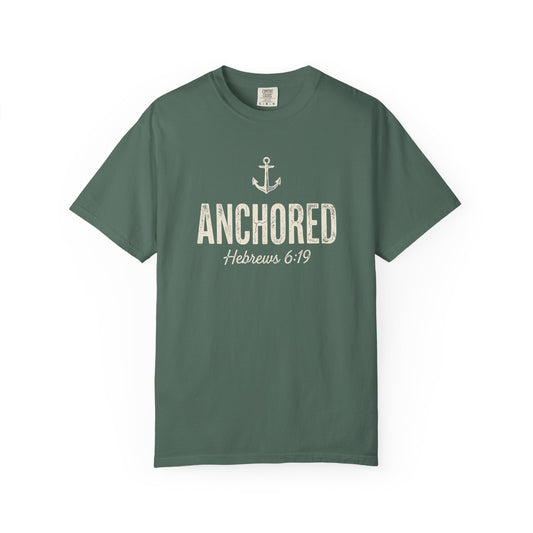 Anchored Christian Shirt, Hebrews 6:19 Bible Verse Tee With Anchor, Vintage Distressed Faith Shirt, Encouragement Gift For Her Him, Comfort Colors T Shirt