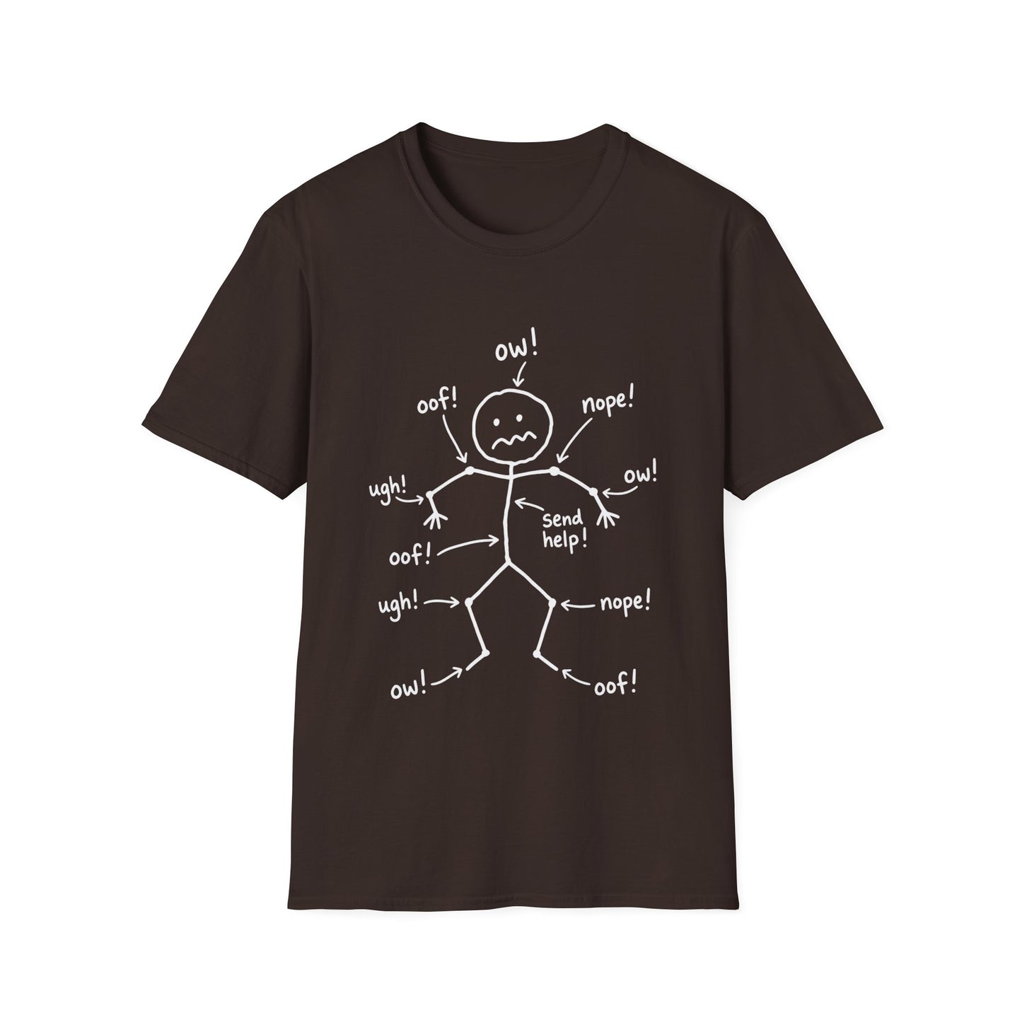 Everything Hurts Stick Figure Shirt, Funny Ow Oof Ugh Sore Body Graphic Tee, Gift For Mom Sore Muscles Gym Nurse Teacher Women Men