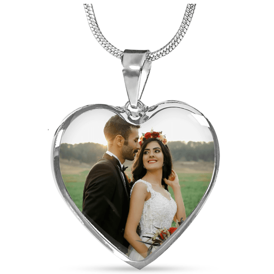 Wedding or engagement custom engraved photo necklace