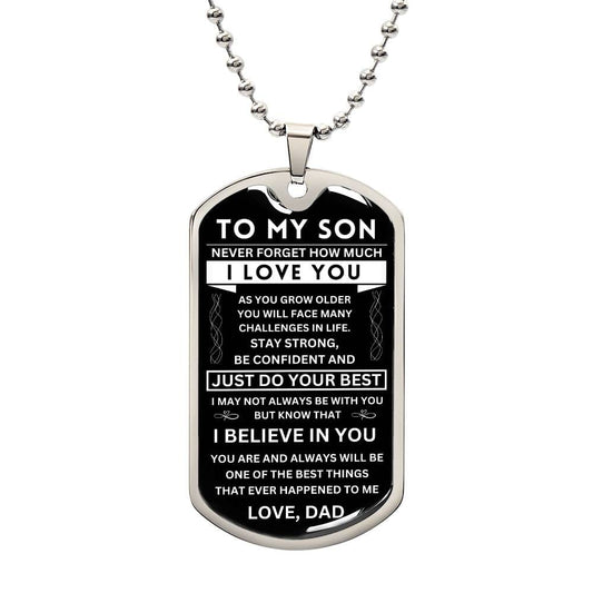 Son "Never Forget" Dog Tag Military Ball Chain Gift From Dad