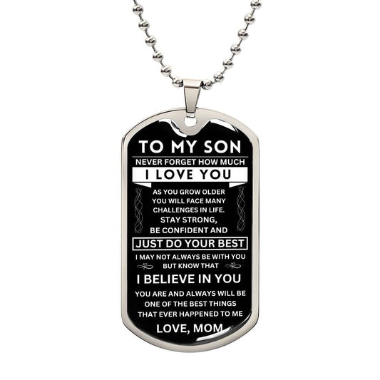 Son Gift "Never Forget" Dog Tag - Military Ball Chain From Mom