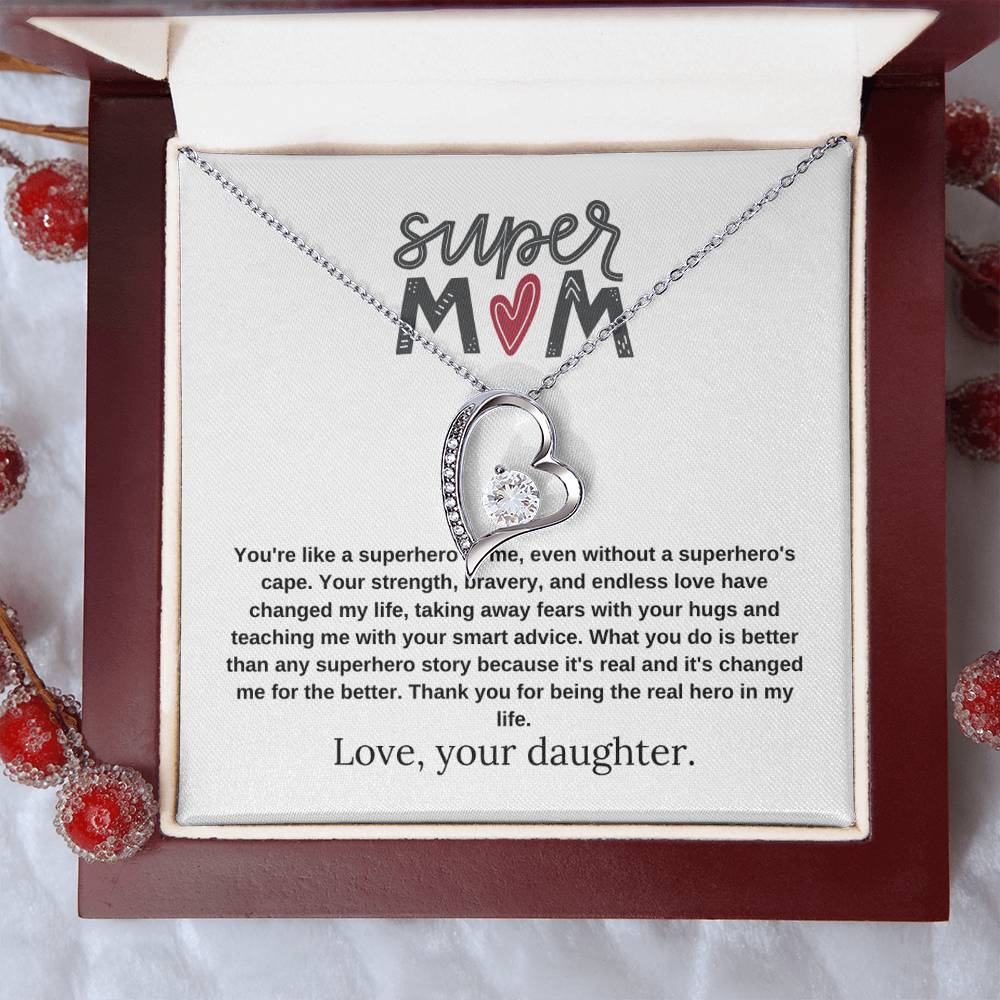 Mom Gift "Super Mom" Heart Necklace From Daughter