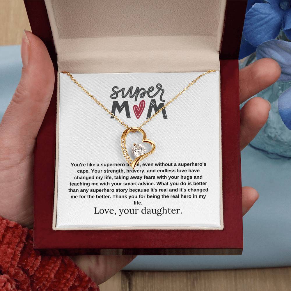 Mom Gift "Super Mom" Heart Necklace From Daughter