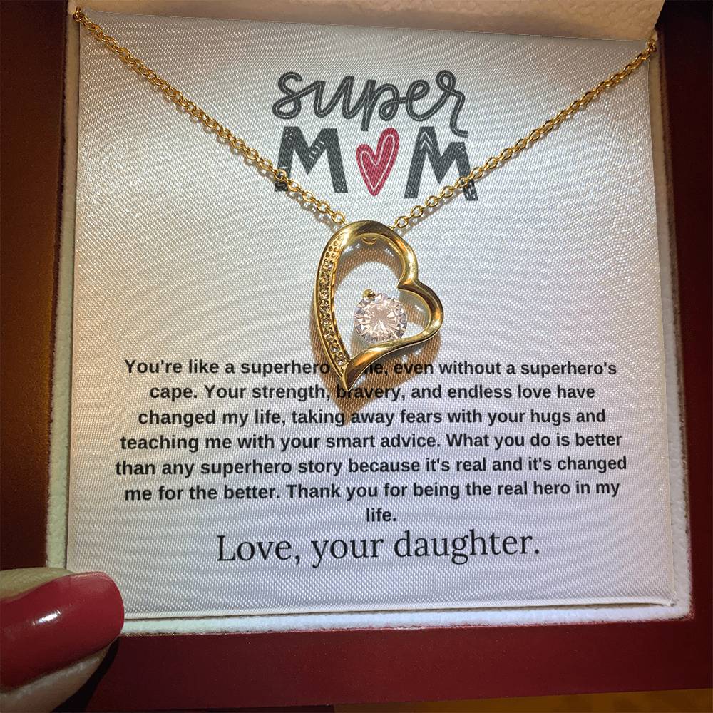 Mom Gift "Super Mom" Heart Necklace From Daughter