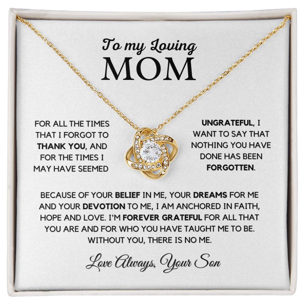 To Mom "I'm Forever Grateful" Knot Necklace Gift From Son