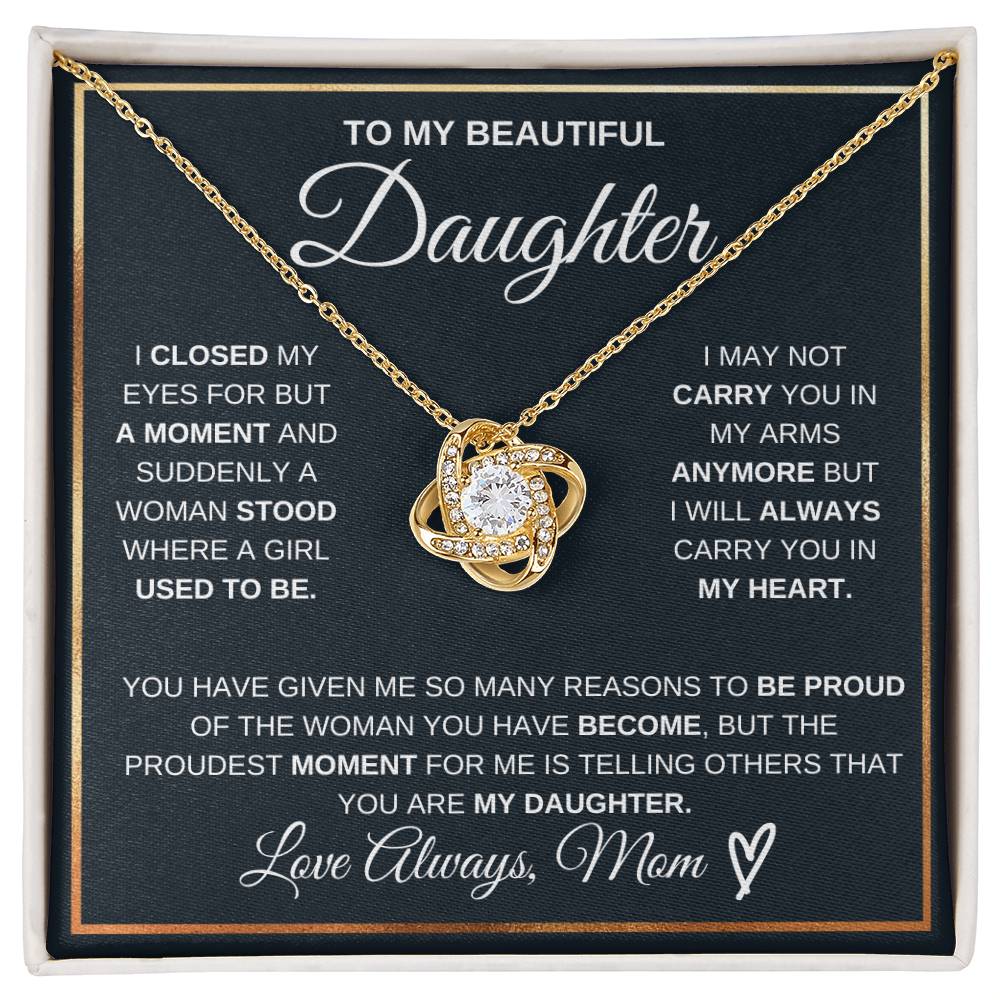 Daughter Gift "Proudest Moment" Love Knot Necklace From Mom