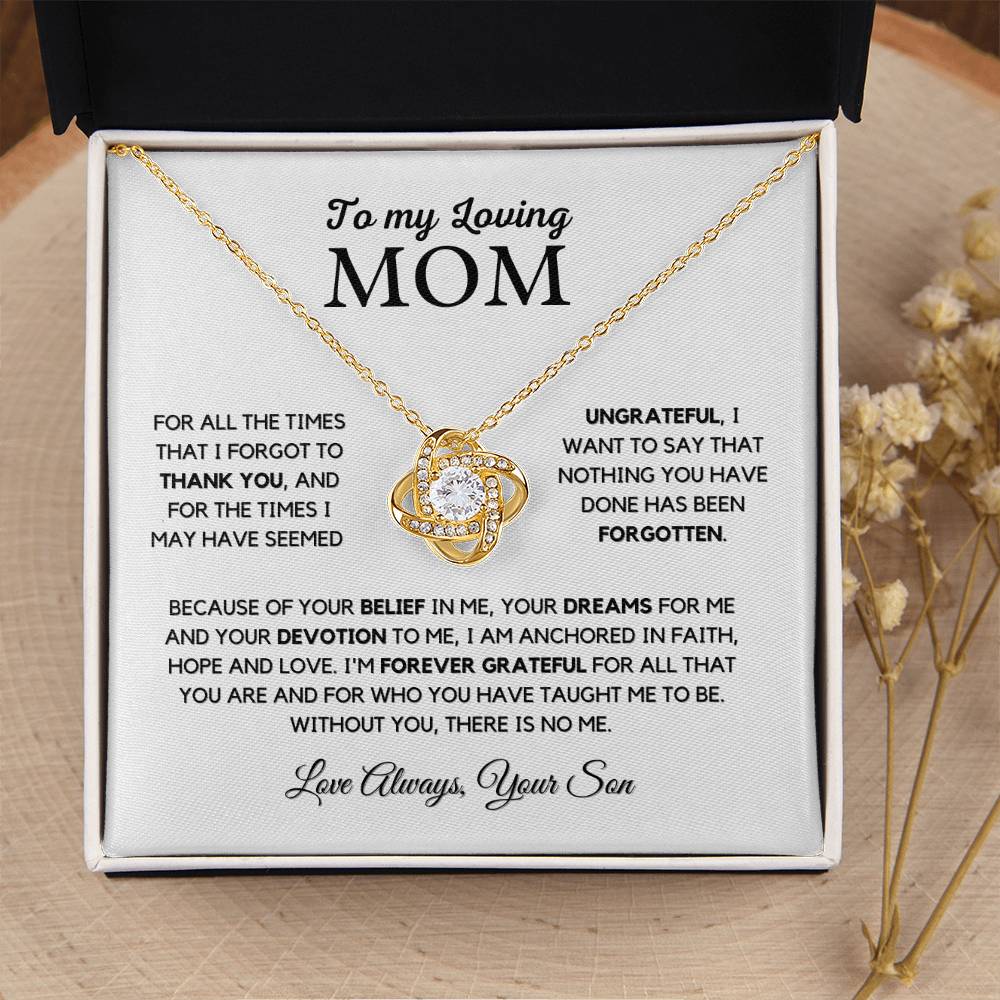 To Mom "I'm Forever Grateful" Knot Necklace Gift From Son