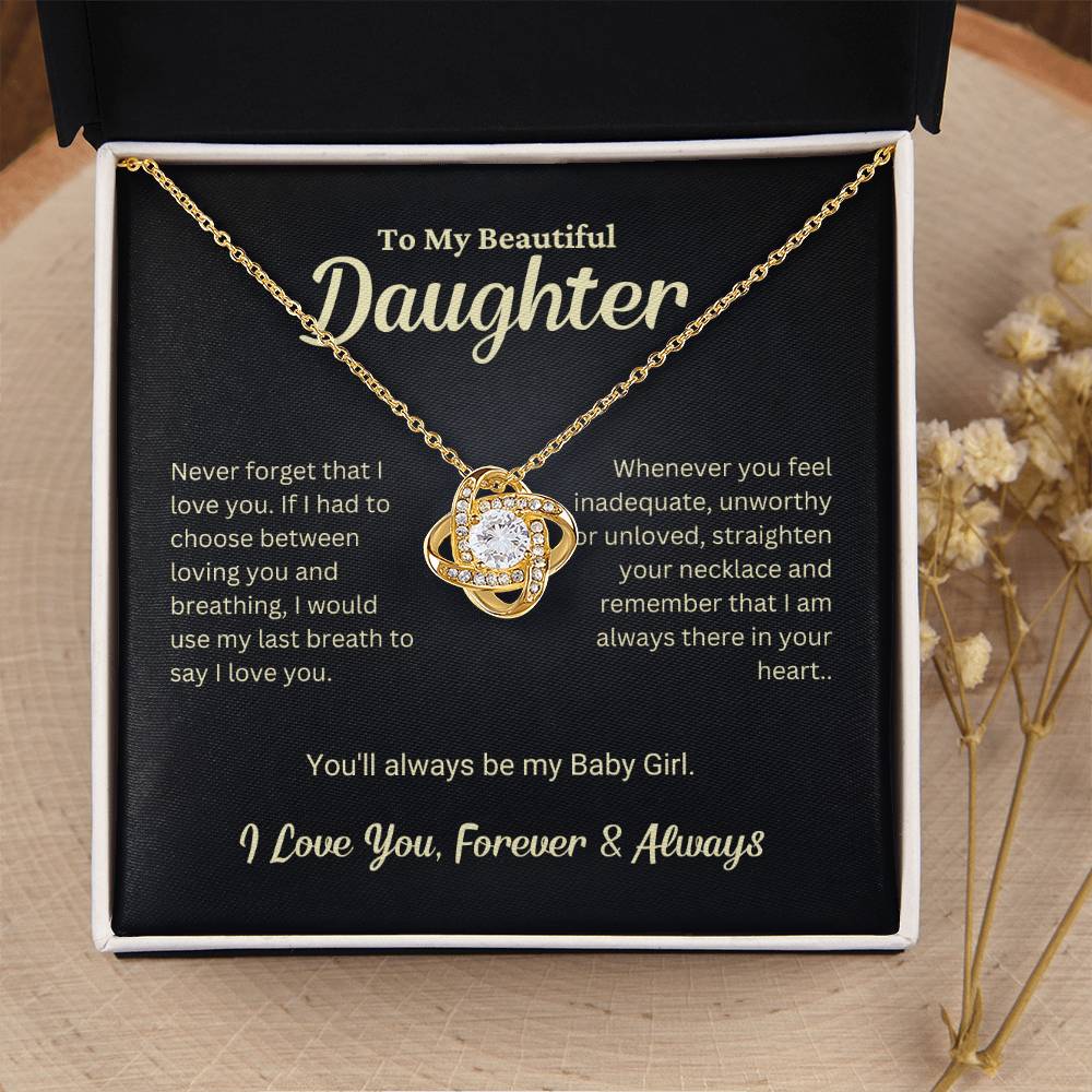 Daughter Gift "My Baby Girl" Love Knot Necklace