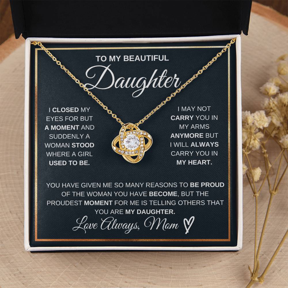 Daughter Gift "Proudest Moment" Love Knot Necklace From Mom