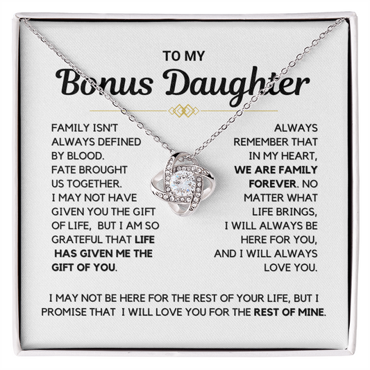 Bonus Daughter - "Family Forever" Love Knot Necklace Gift Set