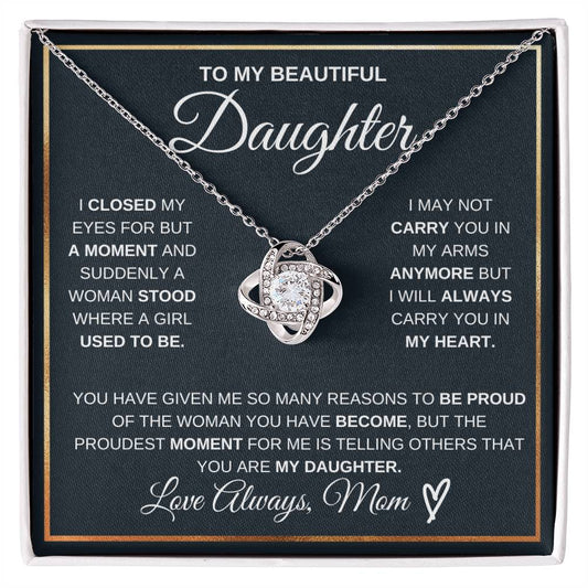 Daughter Gift "Proudest Moment" Love Knot Necklace From Mom