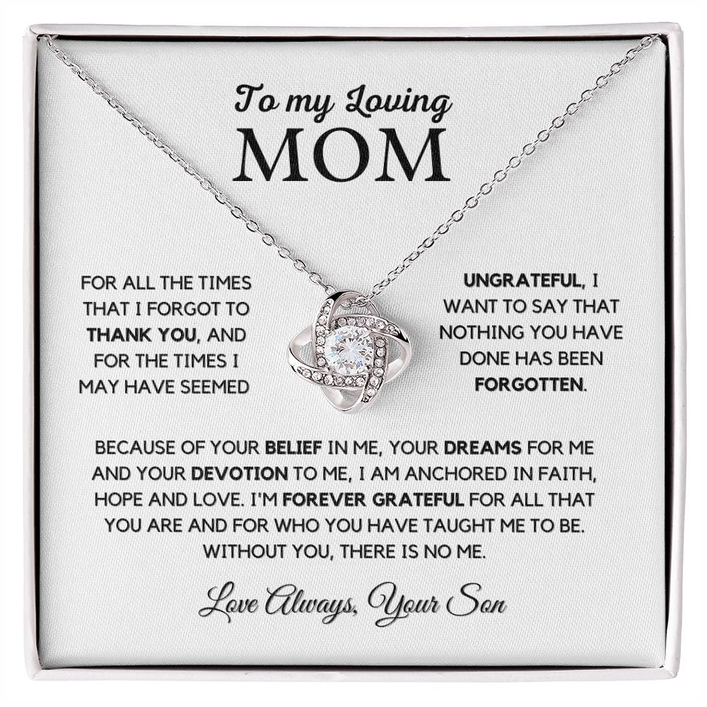 To Mom "I'm Forever Grateful" Knot Necklace Gift From Son