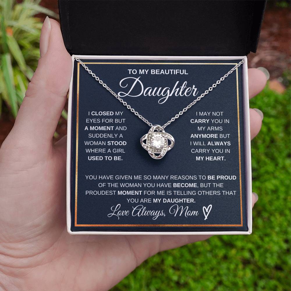 Daughter Gift "Proudest Moment" Love Knot Necklace From Mom