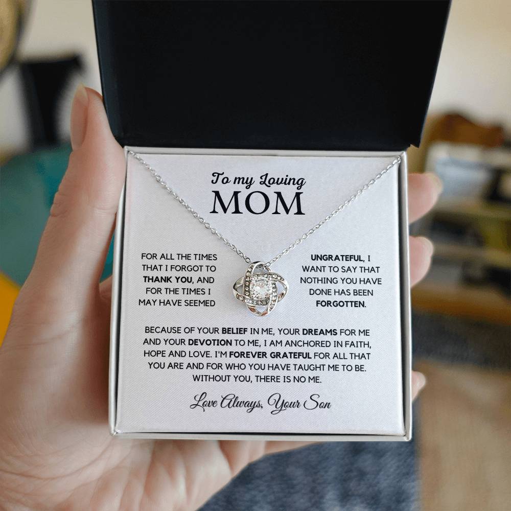 To Mom "I'm Forever Grateful" Knot Necklace Gift From Son