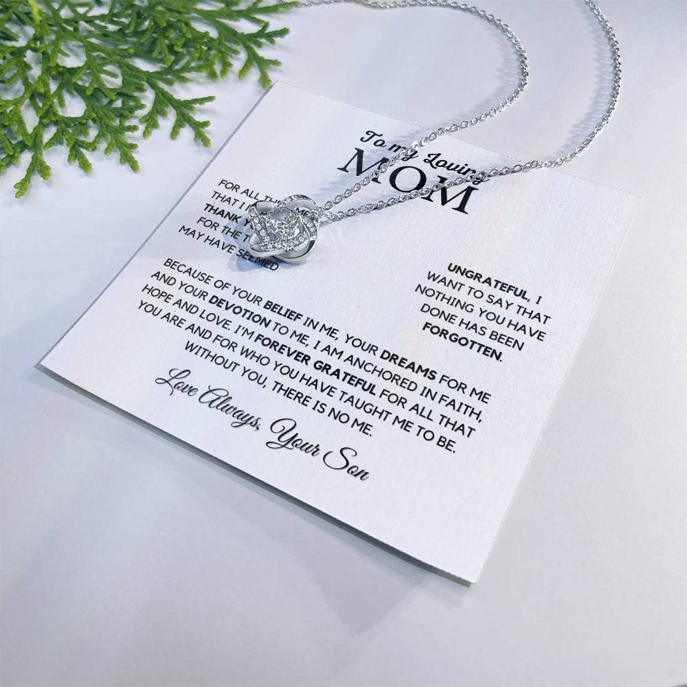 To Mom "I'm Forever Grateful" Knot Necklace Gift From Son