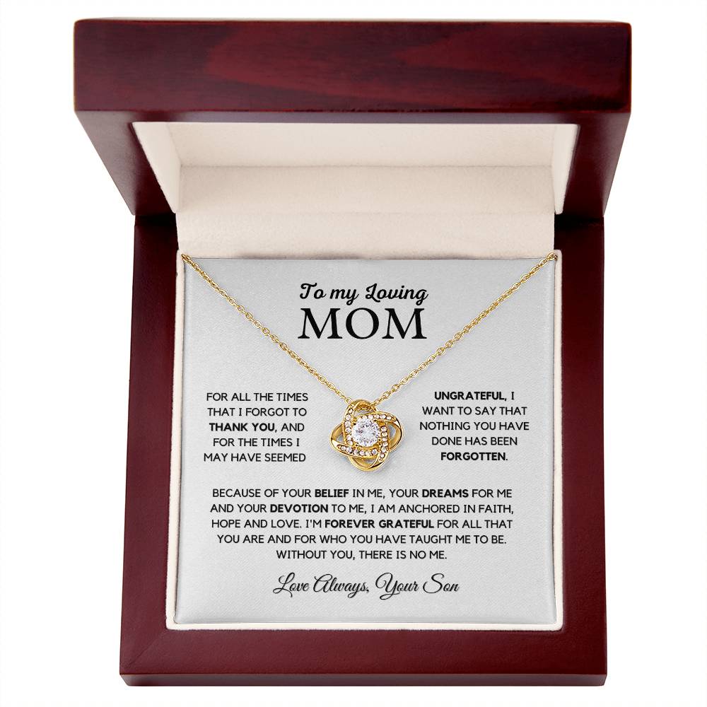 To Mom "I'm Forever Grateful" Knot Necklace Gift From Son