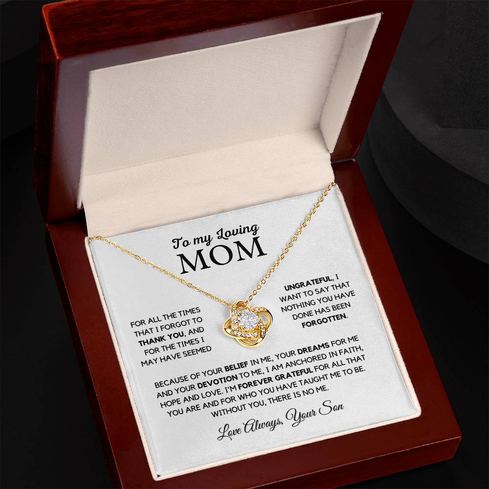 To Mom "I'm Forever Grateful" Knot Necklace Gift From Son