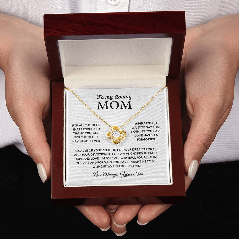 To Mom "I'm Forever Grateful" Knot Necklace Gift From Son