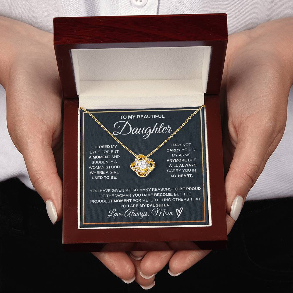 Daughter Gift "Proudest Moment" Love Knot Necklace From Mom