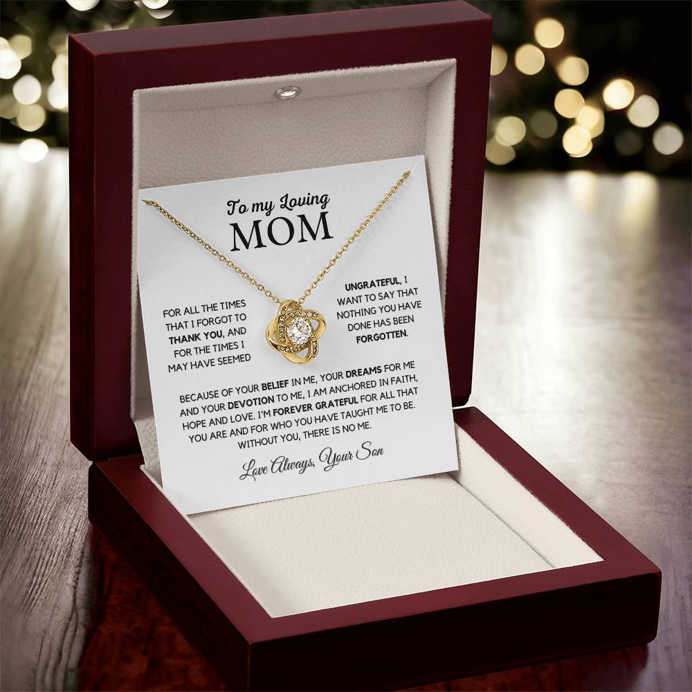 To Mom "I'm Forever Grateful" Knot Necklace Gift From Son