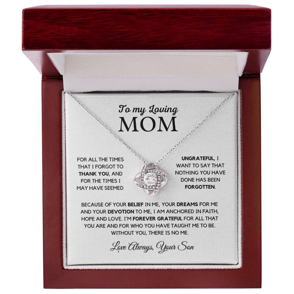 To Mom "I'm Forever Grateful" Knot Necklace Gift From Son