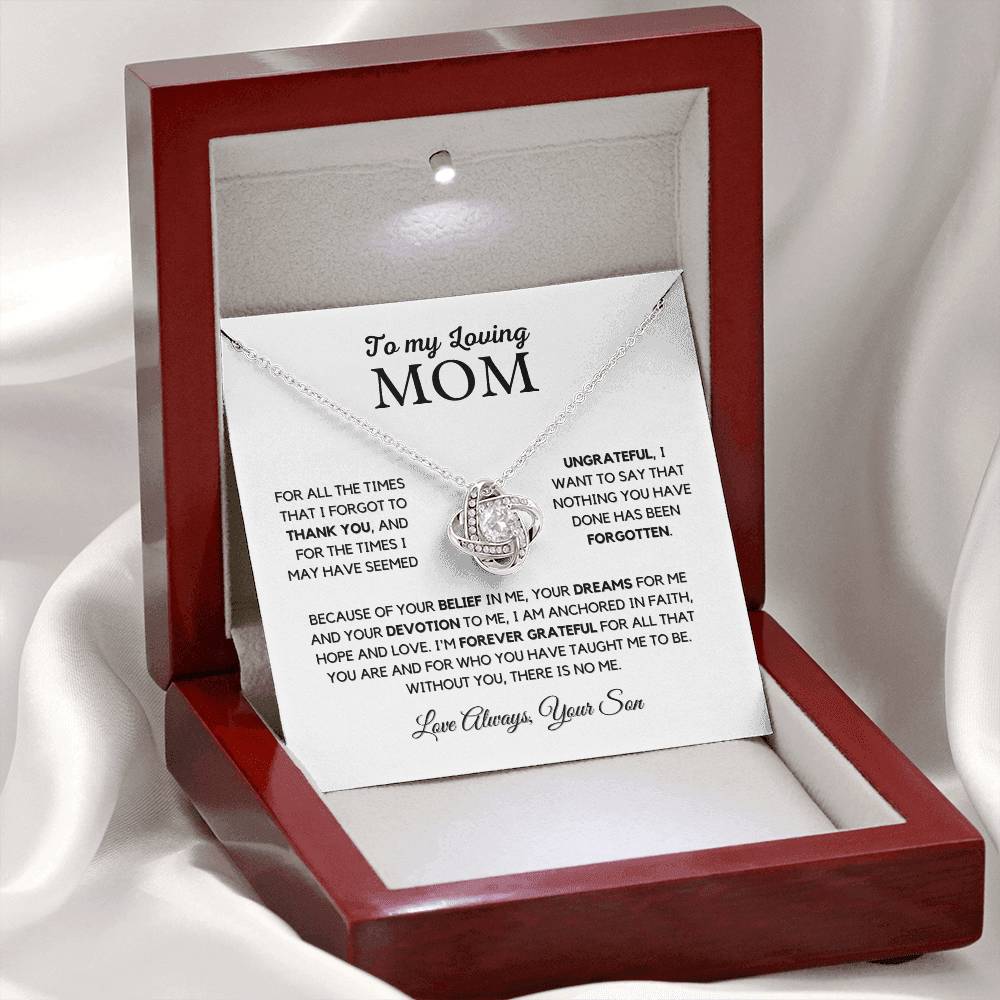 To Mom "I'm Forever Grateful" Knot Necklace Gift From Son