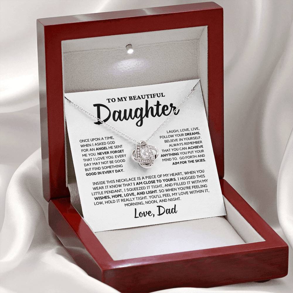 Daughter Gift "Never Forget" Love Knot Necklace From Dad